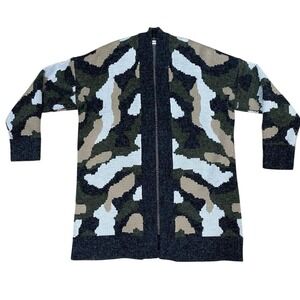 ANDTHEWHY Boho Camo Knit Layer Cardigan Sweater S/M Cozy Chunky